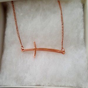 Sideways Cross Pendant Necklace Smooth/Polished  Rose Gold Plated In Box